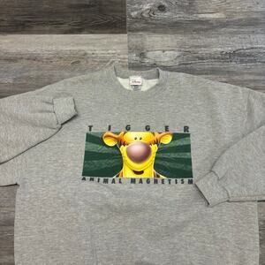 Vintage 90s Disney Store Tigger Animal Magnetism Gray Men XL Crewneck Sweatshirt
